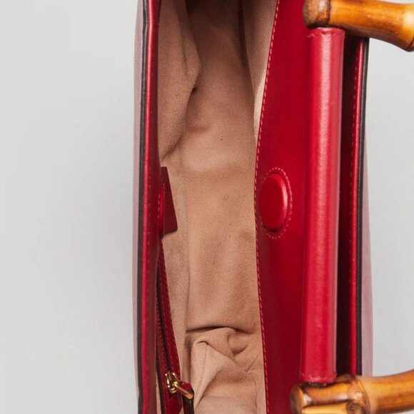 Gucci Red Smooth Calfskin Leather Nymphaea Medium Top Handle Bag - Picture 11 of 12